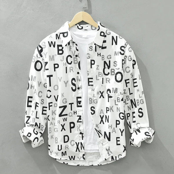 Letter Printed Cotton Long Sleeve Shirt