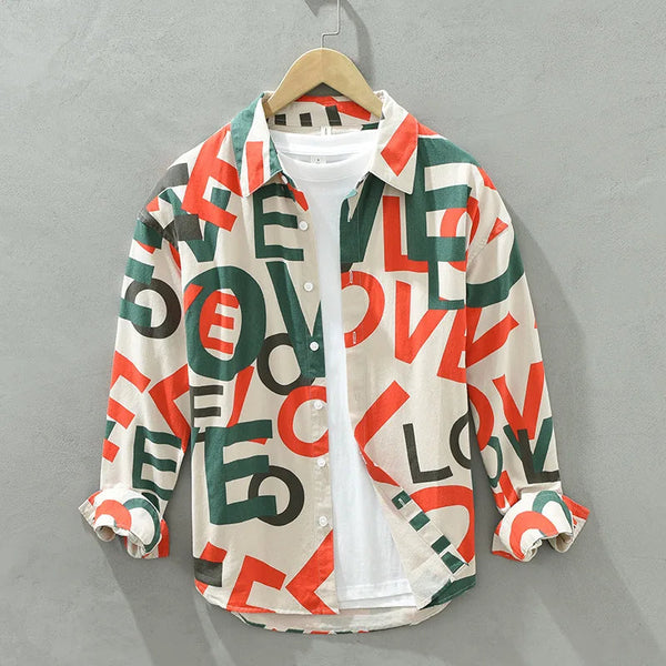 New Letter Printed Cotton Long Sleeve Shirt