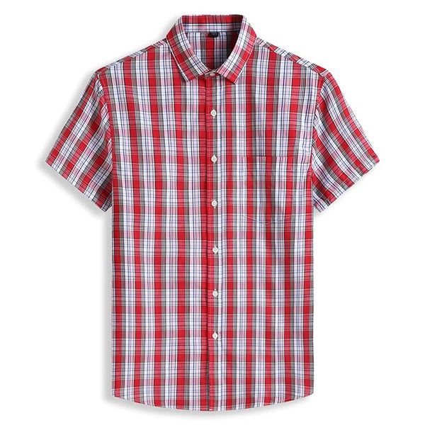 Short-Sleeved Red and White Plaid Shirt