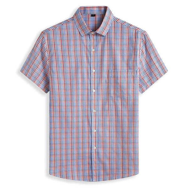 Light Blue and Pink Plaid Short Sleeve Shirt